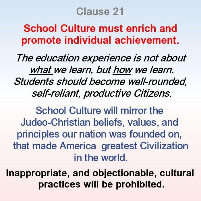 School Culture must enrich and promote individual achievement.